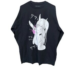 Lewd Complex Anime Girl Long Sleeve Black Cotton T Shirt Size Large Men's Unisex